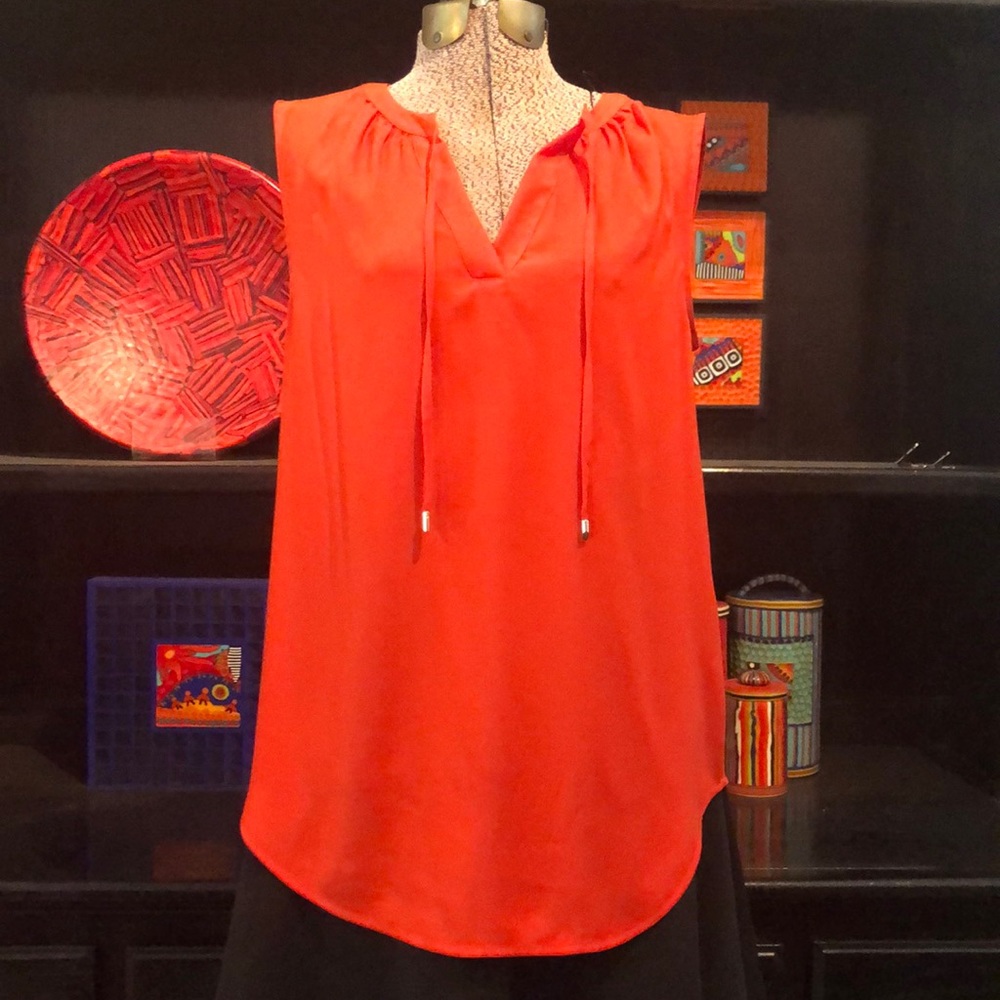 Ann Taylor pretty bright orange sleeveless tie-front top